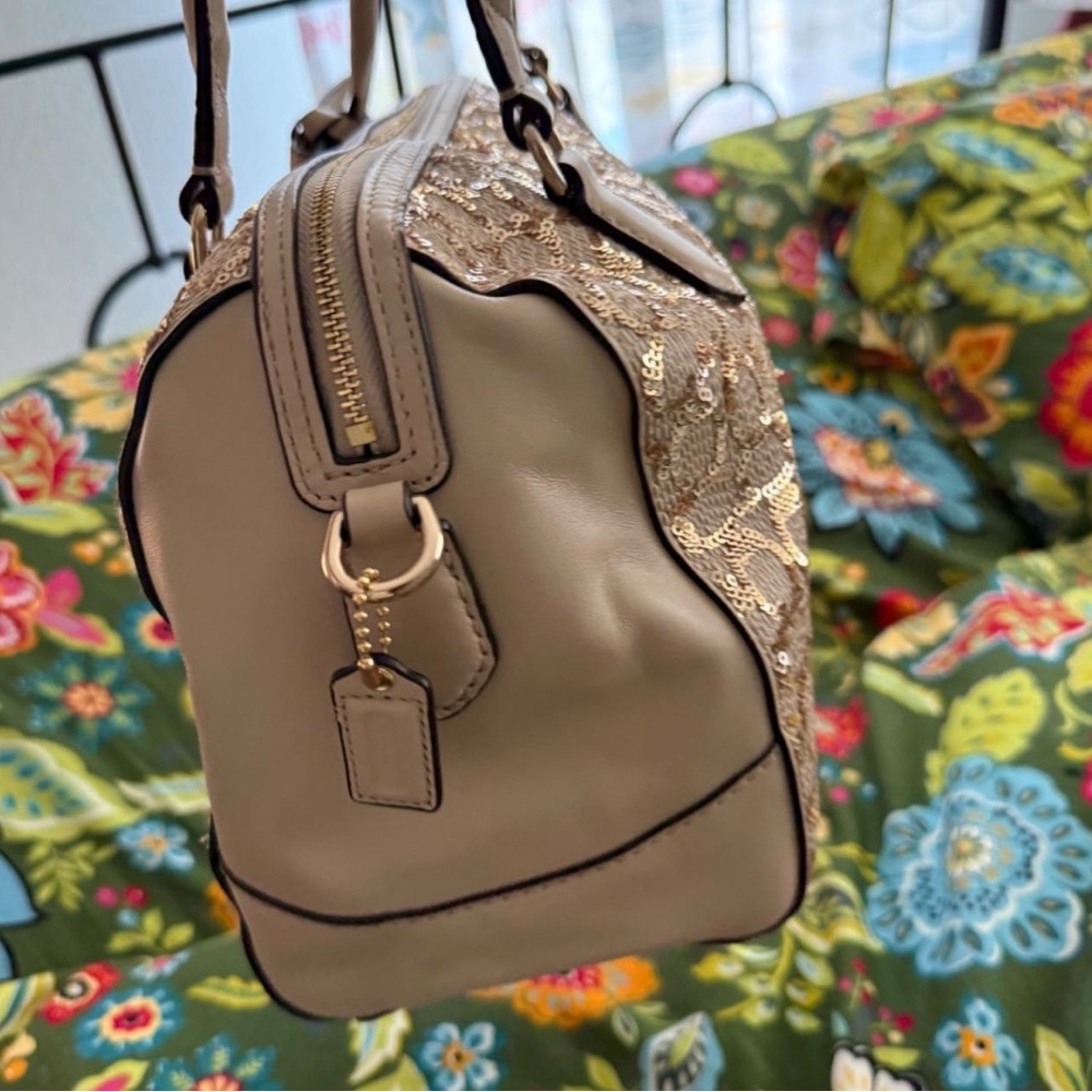 Coach Sequin Patterned Satchel in Light Gold and champagne - Picture 5 of 6